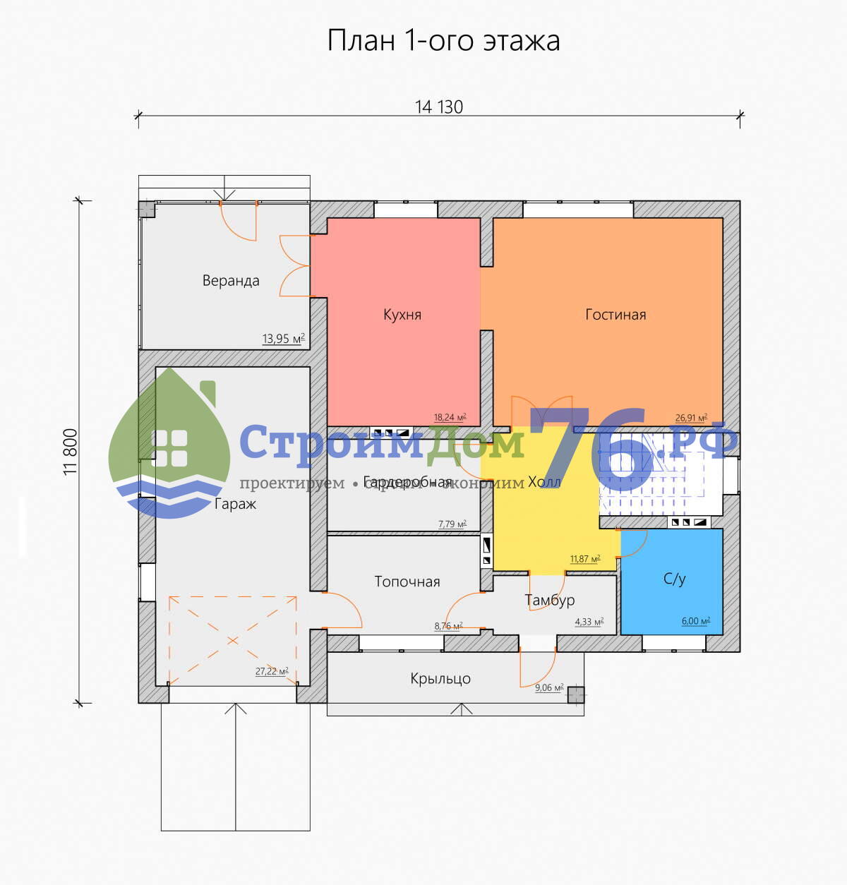 Проект двухэтажного дома из газобетона с декоративным покрытием АМК